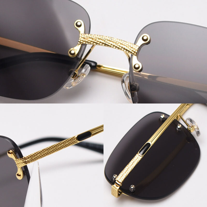 SHAUNA Ins-نظارات شمسية مستطيلة UV400 ، نظارات شمسية ريترو بدون حواف مع طلاء مرآة