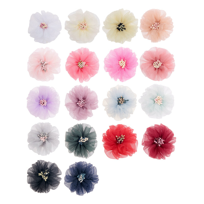 جديد 12 قطعة 2.3 "الشيفون الزهور الاصطناعية ل إكسسوارات الشعر اليدوية ورد من الأقمشة ل Headbands الزفاف الحرفية الزهور