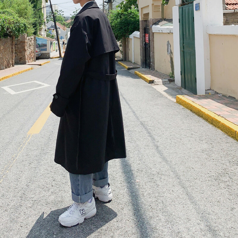 الكورية نمط الربيع خندق معطف الذكور الشارع الشهير سترة واقية ترينشكوت الرجال الصلبة الأعمال عادية فضفاض معطف طويل
