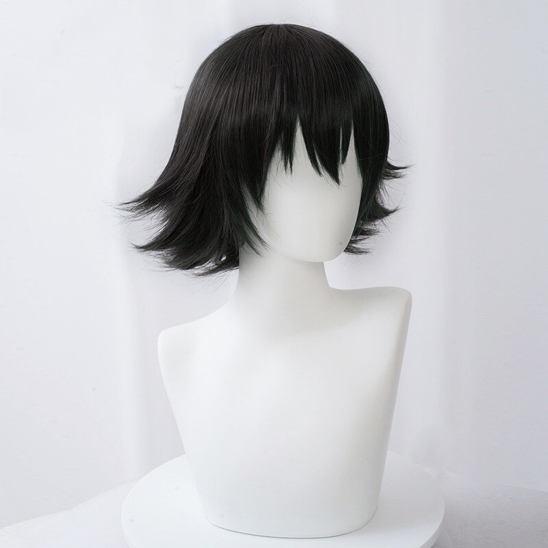 شعر مستعار أنيمي شيزوكو موراساكي مع نظارات ، نمط أسود قصير ، شعر مستعار اصطناعي مقاوم للحرارة ، غطاء مجاني