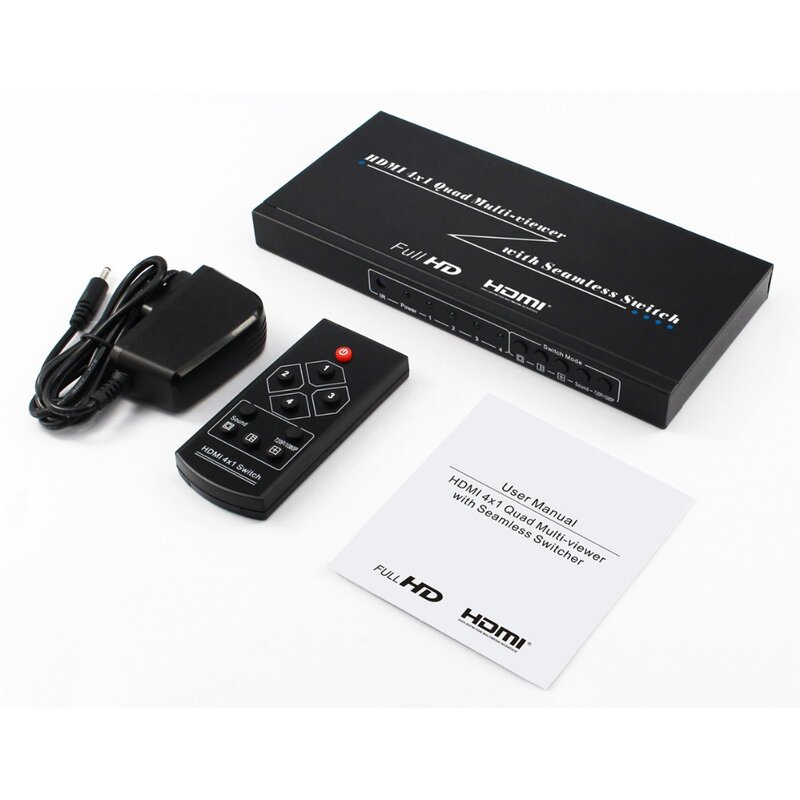 720P 1080P 4x1 HDMI switch quad متعدد اللاعبين مع مفتاح سلس مع جهاز تحكم عن بعد بالأشعة تحت الحمراء