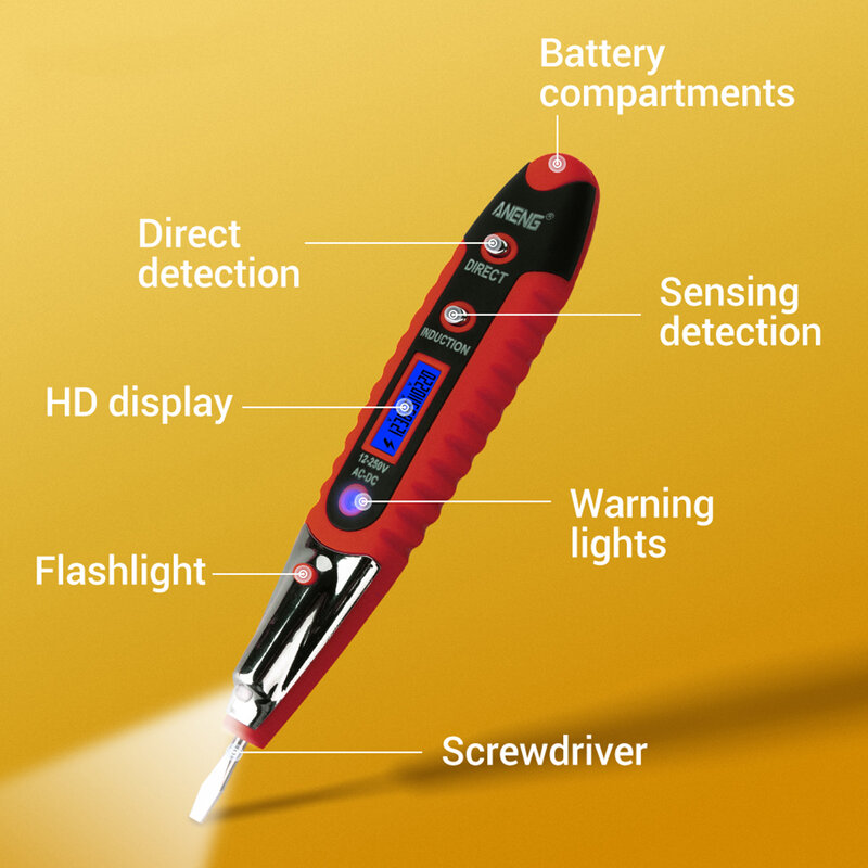 VD700 LCD العرض الرقمي الكهربائية اختبار القلم الاتصال اختبار متر 12-250V AC-DC الجهد الكاشف القلم مع مضيا
