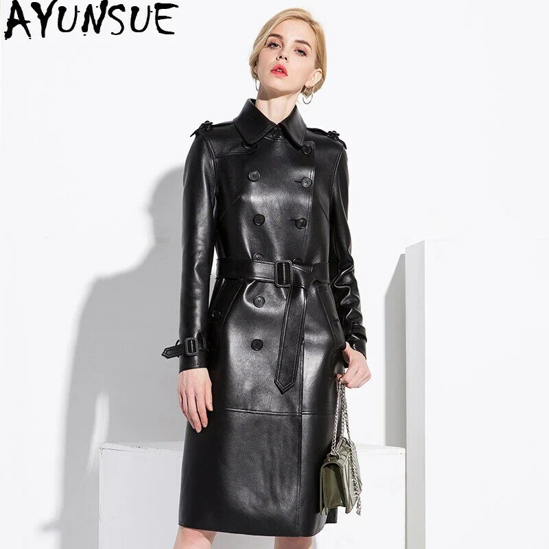 AYUNSUE-معطف من جلد الغنم الحقيقي 100% ، ملابس الشارع النسائية ، معاطف طويلة ، الخريف والشتاء ، MY3731