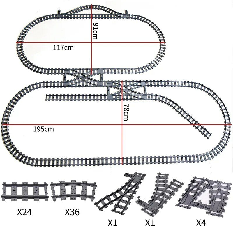 قضبان للسكك الحديدية بمفتاح مرن لقطارات المدينة ألعاب مكعبات بناء مقوسة مستقيمة ومنحنية متوافقة مع 7996