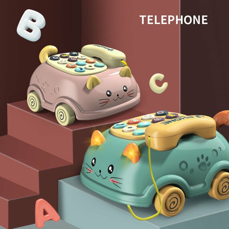 الطفل مونتيسوري الكهربائية الهاتف لعب للأطفال لطيف القط سيارة التعليم الهاتف ضوء الصوت سيارة لعب الأطفال