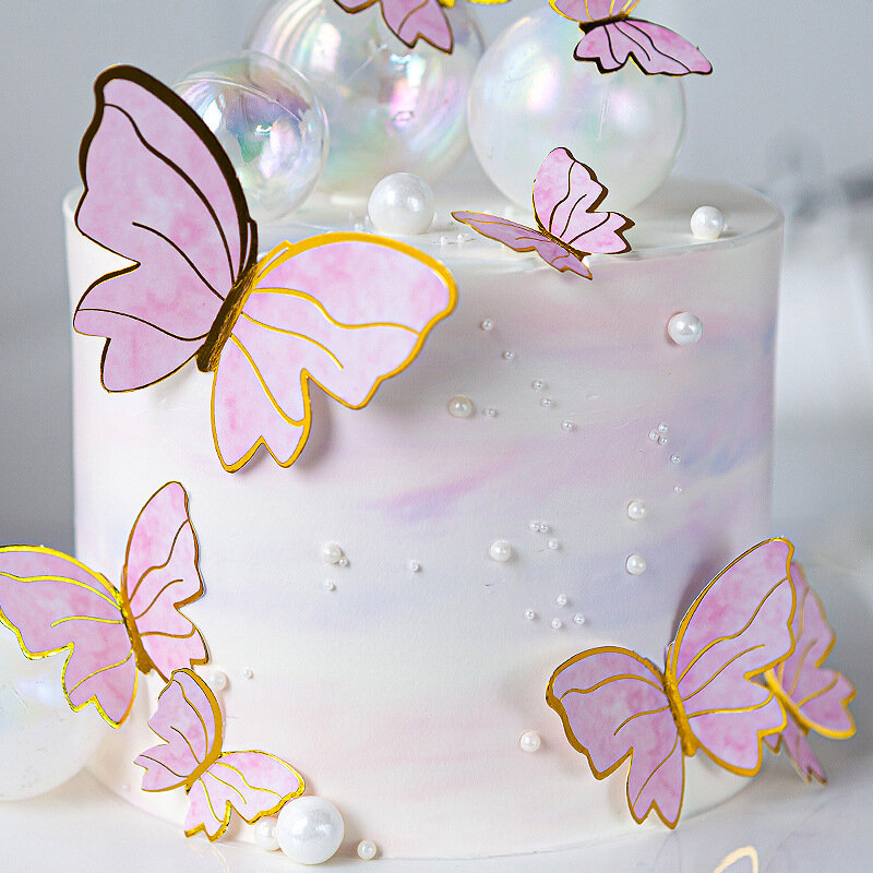 دعوى الوردي الأزرق فراشة كعكة توبر الحلوى عيد ميلاد سعيد حفل زفاف يختار زهرة اصطناعية كعكة الجمال أعلام استحمام الطفل