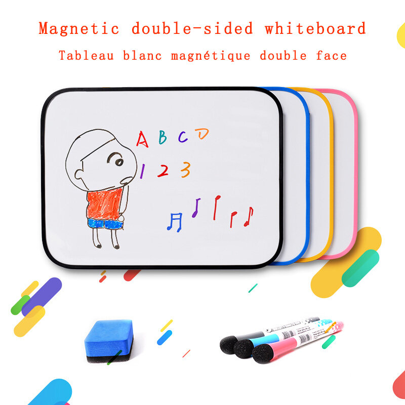 سبورة بيضاء مغناطيسية قابلة للمسح ضعف الجانب الجاف محو المجلس رسالة الكتابة للأطفال السبورة الصغيرة اللوازم المدرسية المكتبية A4 الحجم