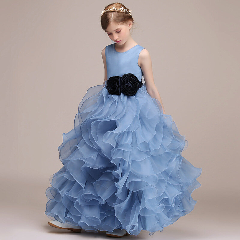 Dideytatu l فستان حفلة عيد ميلاد رسمي فاخر للأطفال الكشكشة الزرقاء الأورجانزا الأميرة فساتين زهرة فتاة لحفلات الزفاف