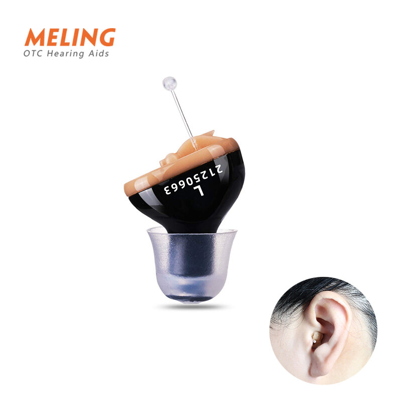 Meling Q10 غير مرئية المحمولة ضعف السمع الأسود مساعدات للسمع بطارية CIC مكبر صوت صغير الحجم للمسنين الصم دروبشيب