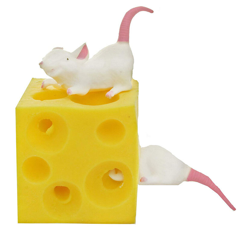 الفئران والجبن فنجر ضغط اللعب ضد الإجهاد مكتب الفئران إخفاء في الجبن ثقب الإجهاد لينة ماوس TPR هدية 0