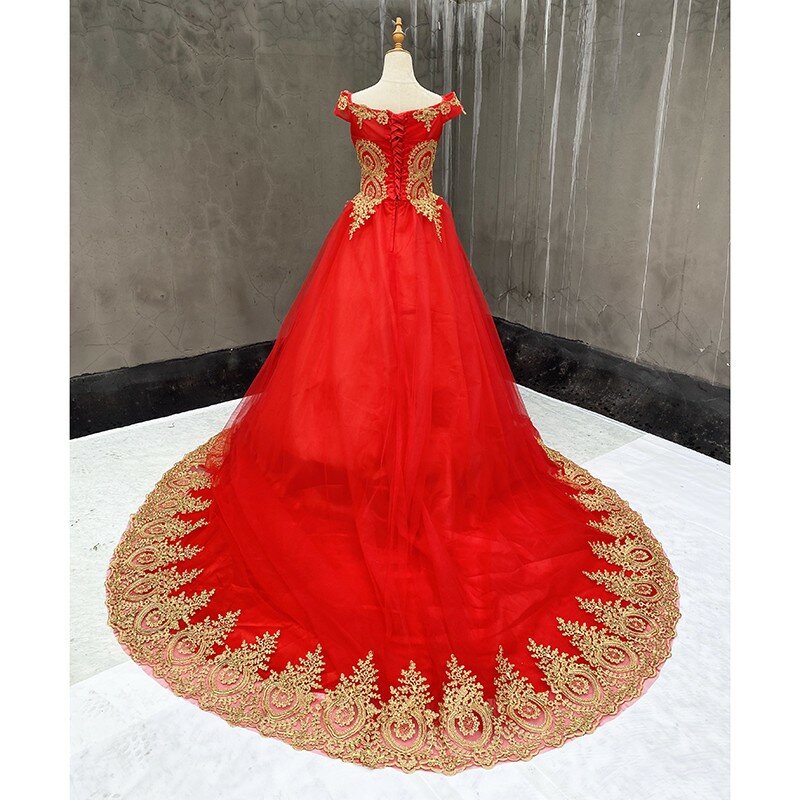 فستان أحمر صور حقيقية لعام 100% من Quinceanera بدون الكتف من الدانتيل زهرة للحفلات الراقصة بالإضافة إلى حجم مخصص من Vestidos De Quinceaneras