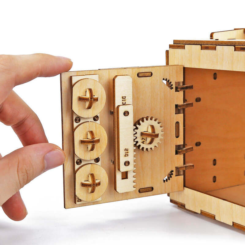 صندوق الأمان الكنز ثلاثية الأبعاد نموذج خشبي خزانة عدة لتقوم بها بنفسك حصالة نقود معدنية الميكانيكية لغز الدماغ دعابة المشاريع للبالغين والمراهقين