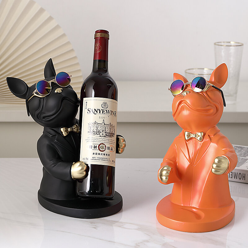 منزل الديكور تماثيل صغيرة على شكل حيوانات النبيذ أصحاب الراتنج الحرفية البلدغ تمثال زجاجة نبيذ حامل مكتب الجدول الشمبانيا رف غرفة ديكور