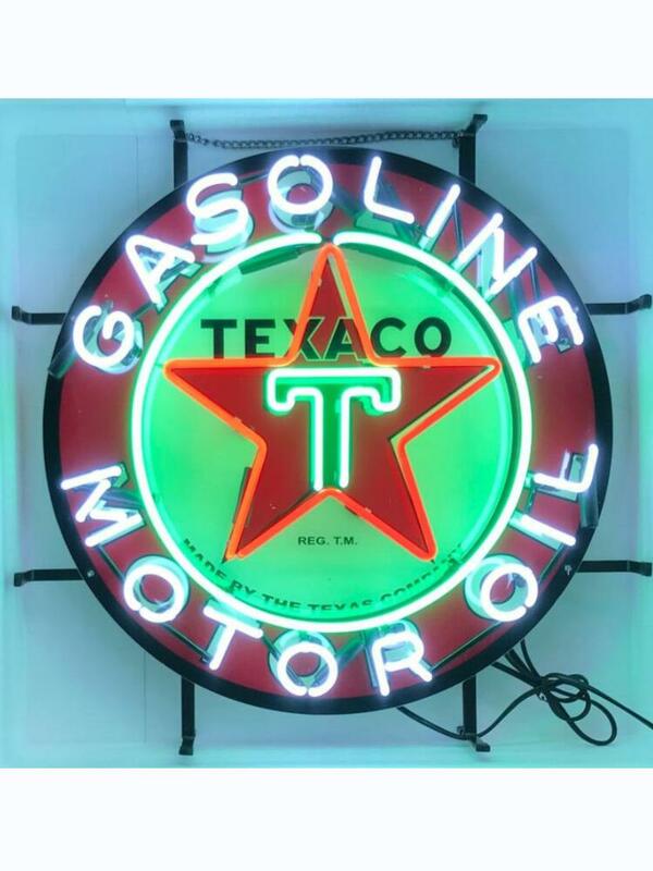 علامة ضوء النيون الزجاج زيت البنزين مخصصة من Texaco ، شريط البيرة