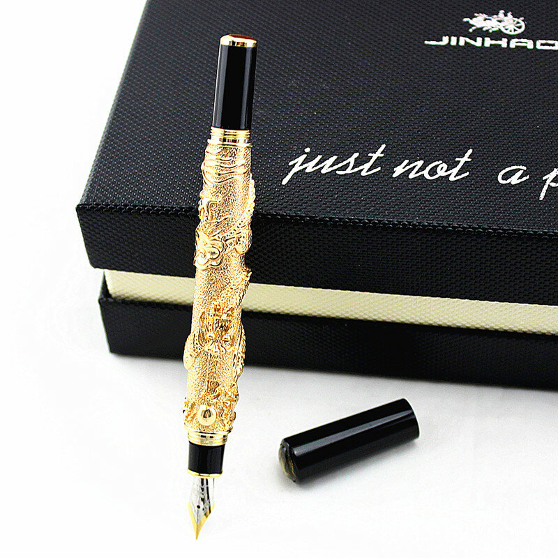 قلم حبر بشكل تنين ذهبي من Jinhao ، مستلزمات مكتبية, قلم حبر للكتابة ، سن مدبب 0.5 مللي متر ، أقلام حبر ذهبية للكتابة ، أدوات مكتبية للمدرسة