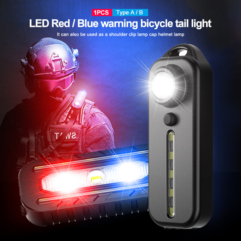 [بلازا إسبانيا] LED أحمر أزرق الكتف التكتيكية الشرطة مصباح يدوي مع كليب USB قابلة للشحن الشعلة الدراجة الضوء الخلفي خوذة تحذير ضوء