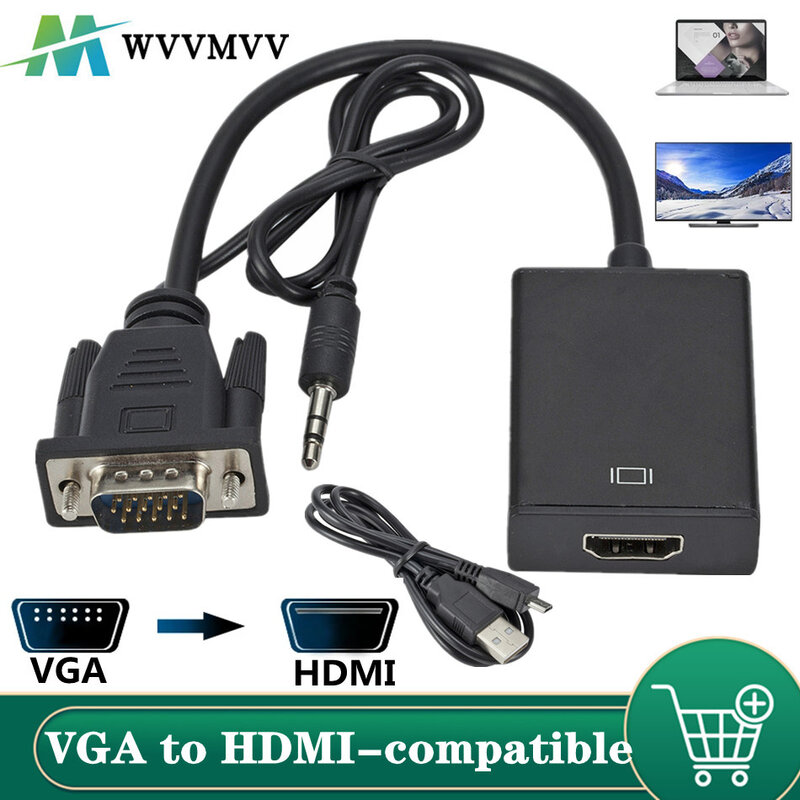 كامل HD 1080P VGA إلى HDMI-متوافق محول كابل محول مع إخراج الصوت VGA HD محول لأجهزة الكمبيوتر المحمول إلى HDTV العارض