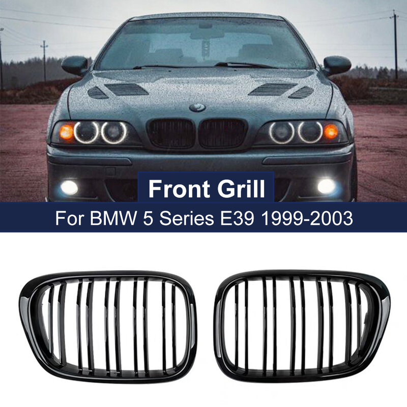 المصد الأمامي للسيارة المصد الكلى المصبع المزدوج شريحة خط لسيارات BMW E39 5 Series 525 528 1999-2004 لامعة ماتي الأسود شواء استبدال جزء