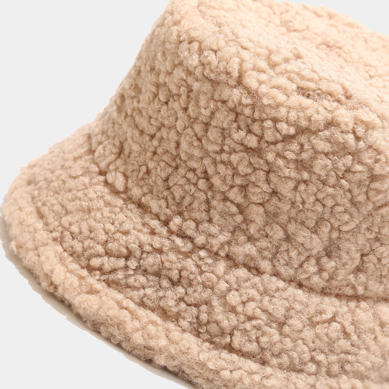 خروف فو الفراء قبعة بحافة الشتاء الدافئة تيدي المخملية القبعات قبعات للنساء سيدة في الهواء الطلق بنما صياد قبعة