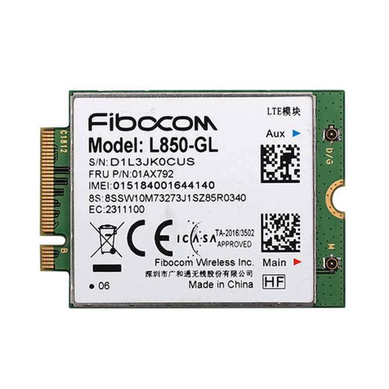 وحدة لاسلكية Fibocom ، بطاقة M.2 ، ThinkPad X395 X1 كربون Gen6 X280 T580 T480s L480 X1 ، Yoga Gen 3 L580 L580 ، 01AX792 ، 4G LTE