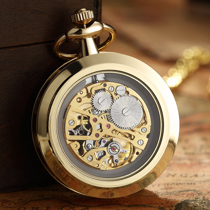 ساعة أثرية قلادة Steampunk الهيكل العظمي الميكانيكية فوب سلسلة جيب الساعات الرومانية عدد ساعة قلادة اليد لف الرجال النساء