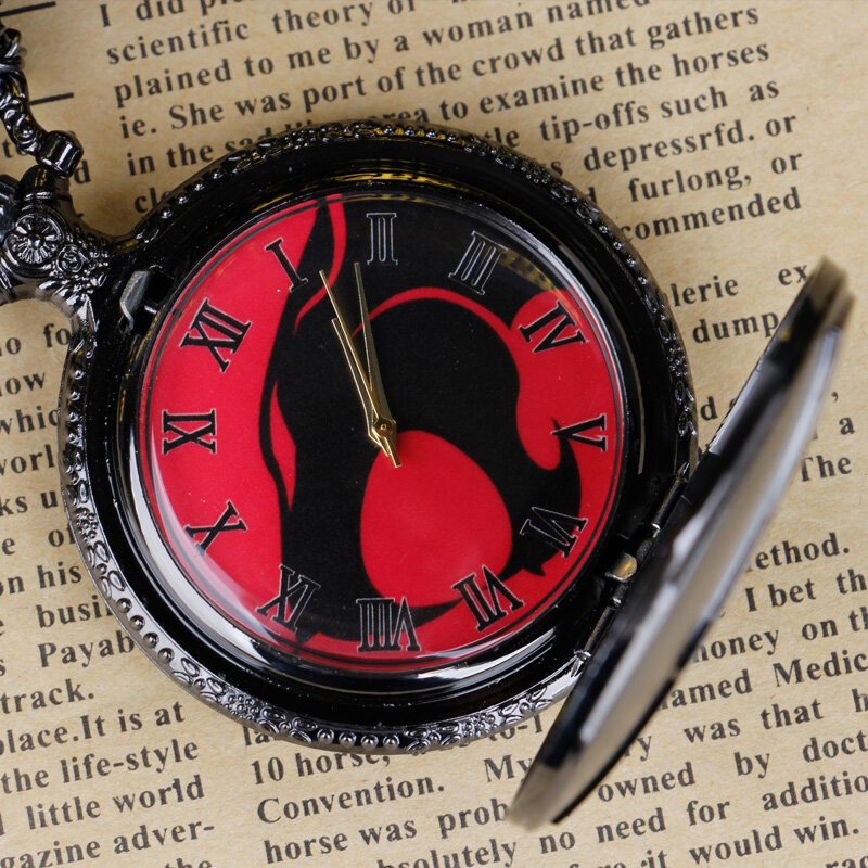 أسود الذئب الشكل ساعة جيب كوارتز أنيمي كول نمط أسود أحمر الهاتفي بوي هدية قلادة قلادة