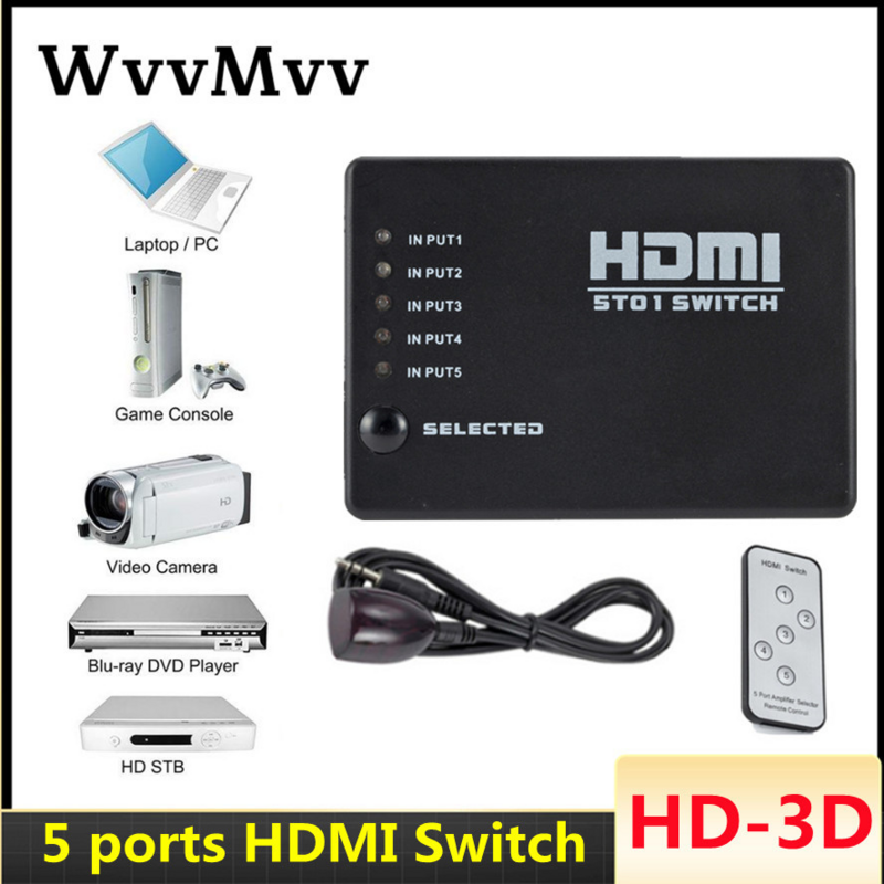 هدمي التبديل 5 في 1 خارج مقسم الوصلات البينية متعددة الوسائط وعالية الوضوح (HDMI) 5x1 مع الأشعة تحت الحمراء التحكم عن بعد يدعم ثلاثية الأبعاد 4K HD1080P هدمي الجلاد ل PS4 زبوكس بلو راي لاعب