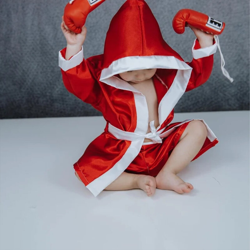 طفل الملاكم الملاكمة رداء مجموعة الوليد التصوير الدعائم مع مطابقة السراويل الرضع عيد ميلاد صور اكسسوارات الدعامة قفازات ملاكمة