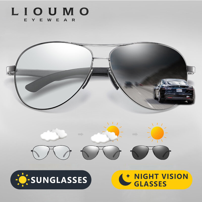 نظارات شمسية فوتوكرومية بتصميم الطيار للرجال, نظارة شمس مستقطبة من علامة تجارية كلاسيكية، حماية عند القيادة ومضادة للوهج