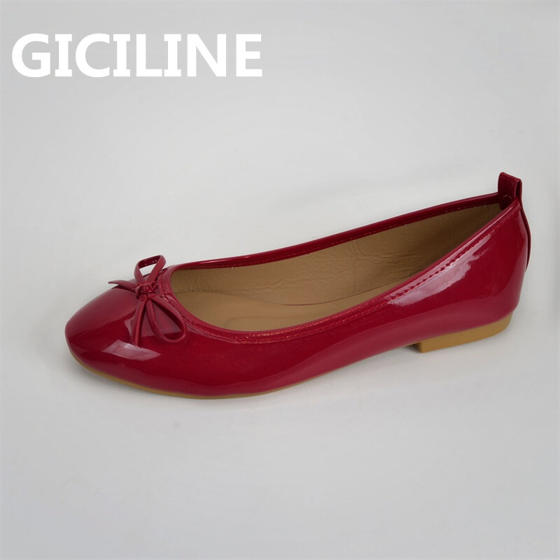 حذاء مسطح باليه كلاسيكي للسيدات حذاء بدون كعب أحمر لامع للنساء بتصميم عصري بفيونكة 2023 حذاء ربيعي للسيدات