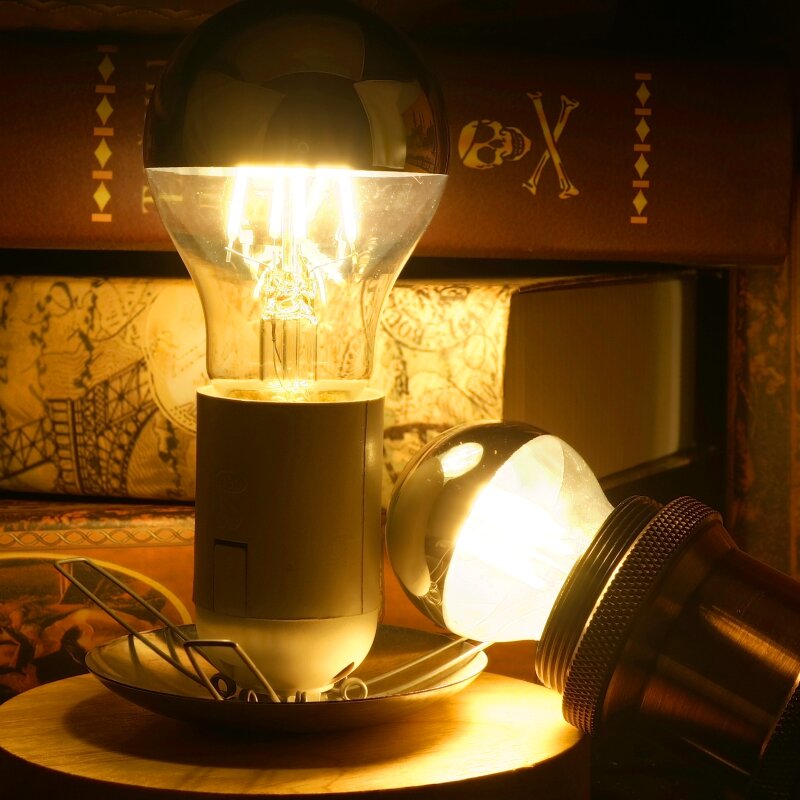 مرآة الفضة الرجعية اديسون مصباح ليد لمبة E14 E27 4 واط G45 A60 ST64 G80 G95 خمر خيوط Lampada LED مصباح إضاءة بيضاء دافئة