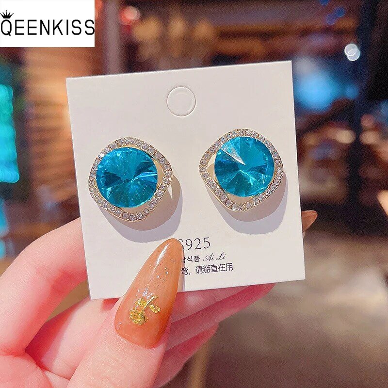 QEENKISS EG7257 Fine Jewelry Wholesale Woman Girl Birthday Wedding Gift Geometry Square 925 Sterling Silver Needle Stud Earrings