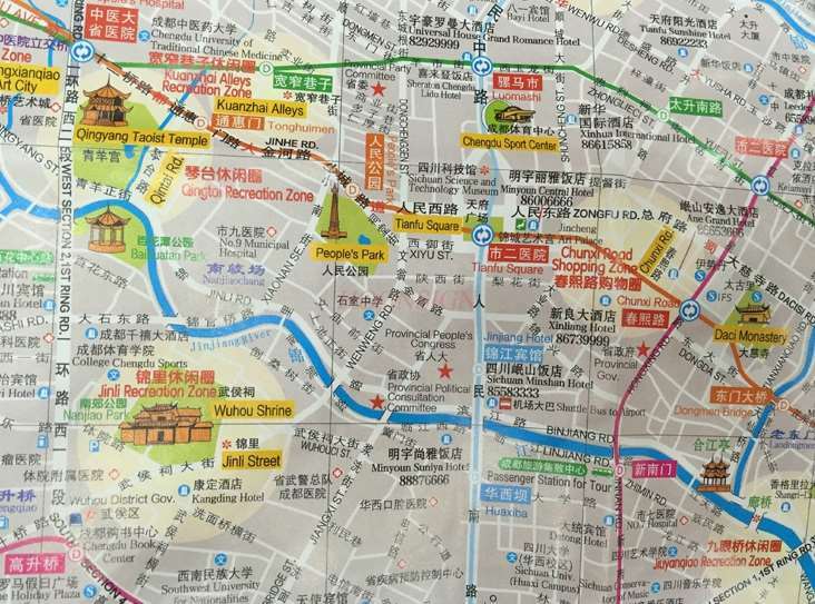 تشنغدو مشاهدة معالم المدينة خريطة جولة تشنغدو النسخة الصينية والإنجليزية خريطة السفر خريطة المدينة تشنغدو