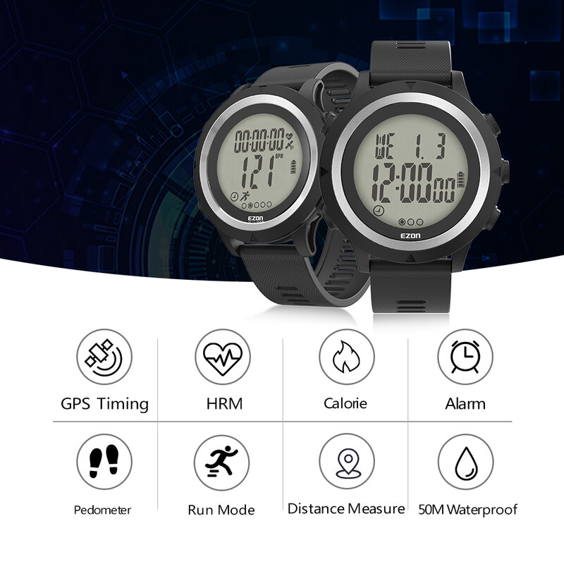 EZON T909C لتحديد المواقع الرجال الرقمية الرياضة ساعة مع البصرية مراقب معدل ضربات القلب عداد الخطى السعرات الحرارية عداد كرونوغراف 50 متر مقاوم للماء