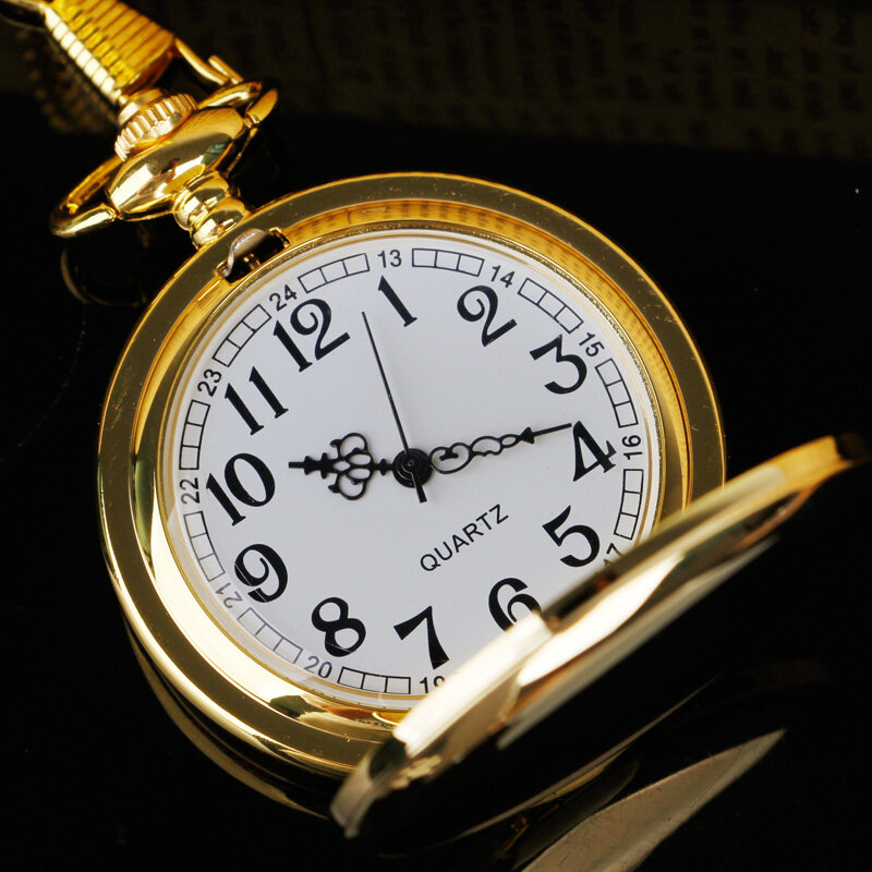 كوارتز ساعة جيب حركة سلسلة قلادة الأرقام العربية عرض فوب ساعة الذهب الفولاذ المقاوم للصدأ الرجال النساء الهدايا