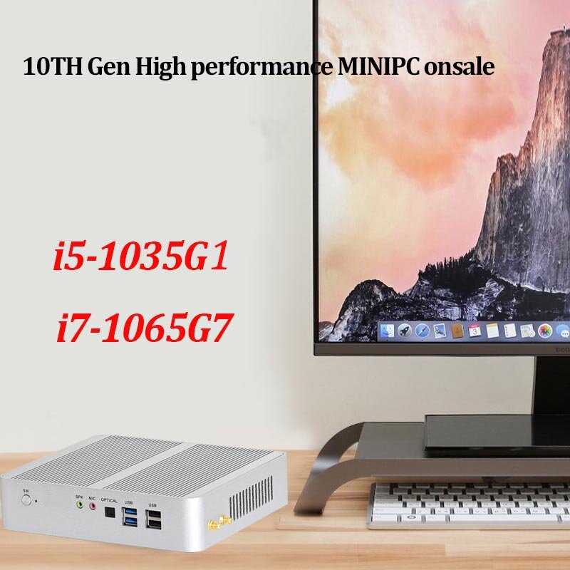 أحدث 10th Gen 10nm مروحة كمبيوتر مصغر Core i5 1035G1 i7 1065G7 windows10 كمبيوتر مصغر ثنائي HDMI 4K 60GHz SD كمبيوتر مكتبي بصري
