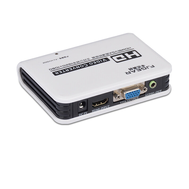 HDMI-متوافق مع محول VGA صندوق محول الصوت RCA 3.5 مللي متر ستيريو الصوت الناتج دفتر إلى العارض مع FJ-HV002 الطاقة