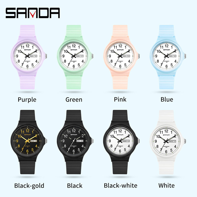 موضة Sanda أفضل العلامة التجارية Calenda كوارتز ساعة بساطتها نمط السيدات ساعة اليد بسيطة أسود أبيض مقاوم للماء ساعة Reloj