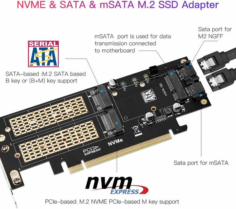 Onvian بطاقة محول 3 في 1 NGFF و MSATA SSD M.2 NVME إلى PCIe 16X/M.2 SATA SSD إلى SATA III/MSATA إلى محول SATA + كابل SATA 2