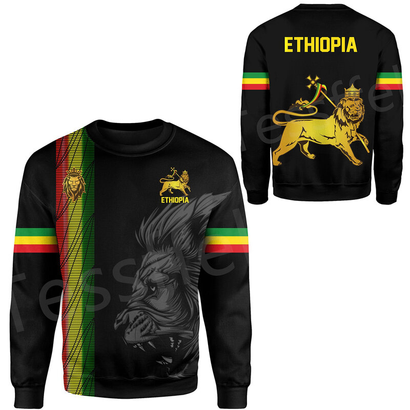 تيسفل أثيوبيا مقاطعة العلم الريغي أفريقيا الأصلي قبيلة الأسد الرجعية هاراجوكو رياضية 3DPrint الرجال/النساء مضحك هوديس غير رسمي D4