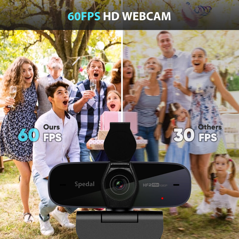 Spedal AF926P كاميرا ويب كاملة HD1080p 60FPS التركيز التلقائي مع غطاء الخصوصية القابلة للإزالة تيار مع الميكروفونات USB تشمل البرمجيات