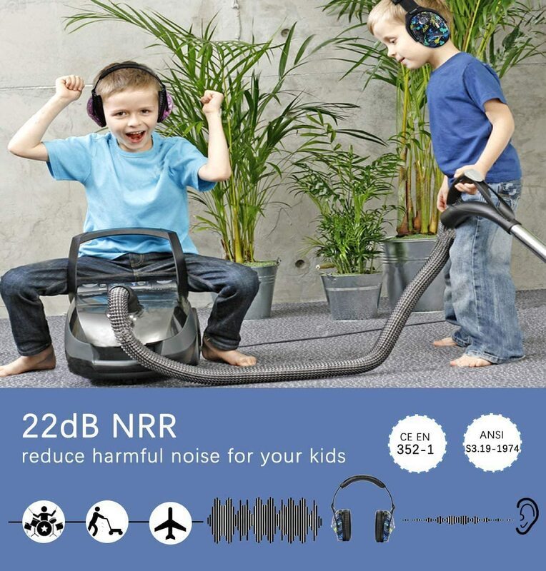 غطاء للأذنين من ZOHAN لحماية الأطفال من الضوضاء واقيات لسماع الأذن قابلة للتعديل للأذنين بتصميم رسوم كرتونية للأطفال NRR22db