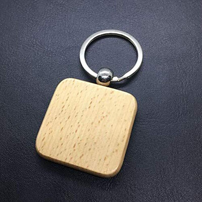60 قطعة سلسلة المفاتيح الخشبية مربع فارغة لتقوم بها بنفسك العلامة الرئيسية