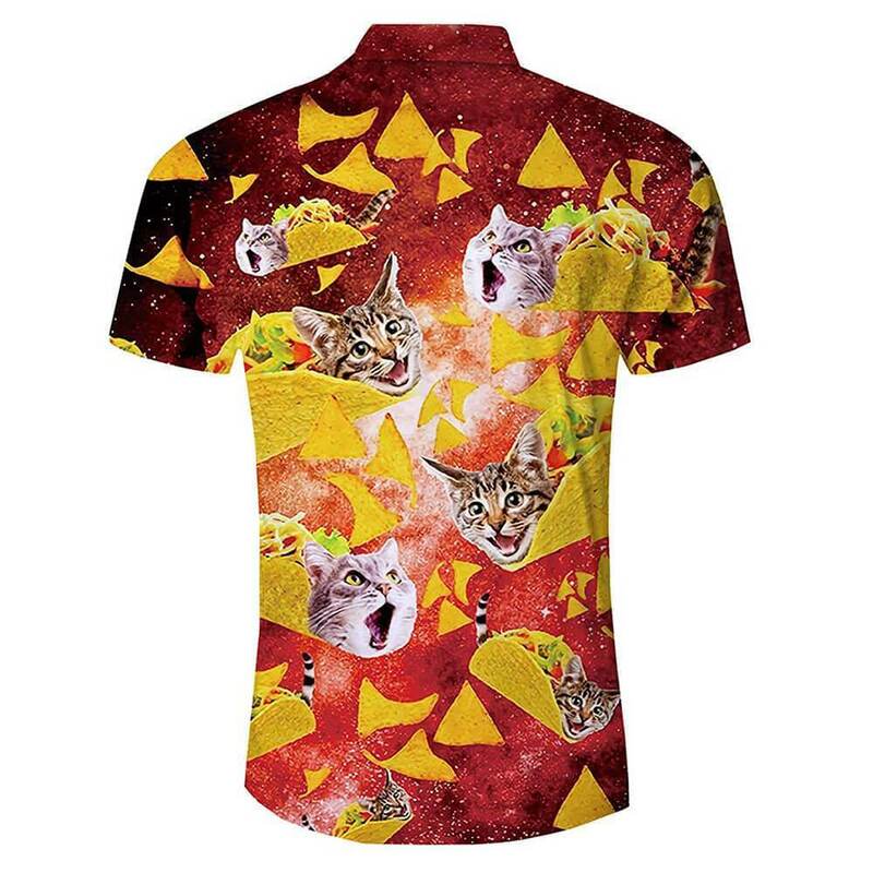 قمصان الصيف Harajuku قصيرة الأكمام مضحك غالاكسي تاكو بيتزا القط ثلاثية الأبعاد مطبوعة هاواي قميص رجالي Harajuku قميص غير رسمي هبوط السفينة