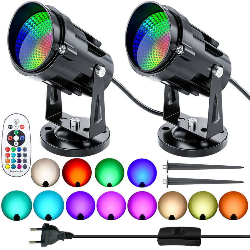 مصباح LED داخلي مع جهاز تحكم عن بعد ، تغيير اللون ، مصباح أرضي ، مكون إضافي مع مفتاح ، كشاف ضوئي ، 10 واط ، RGBW ، 2
