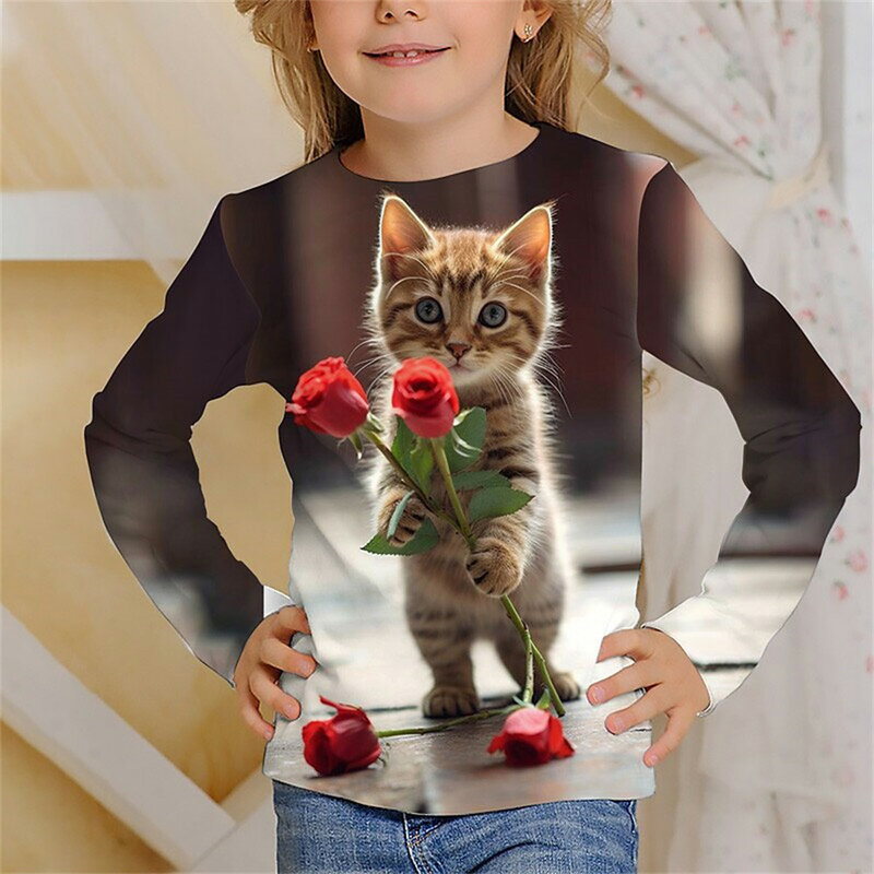 تي شيرت بأكمام قصيرة للفتيات والصبيان ، ملابس بطبعة قطة لطيفة ، تصميم كرتون ، وحيد القرن ، للصيف ، الموضة