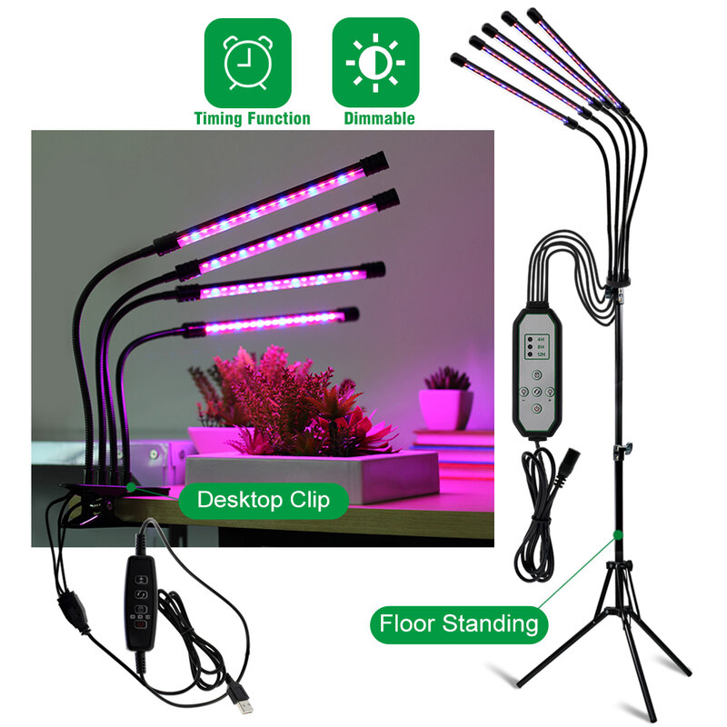 LED تنمو ضوء USB 5 فولت/التوصيل 12 فولت مصباح فيتو الطيف الكامل ضوء النبات مع مؤقت تحكم عن بُعد داخلي Phytolamp للنباتات زهرة خيمة