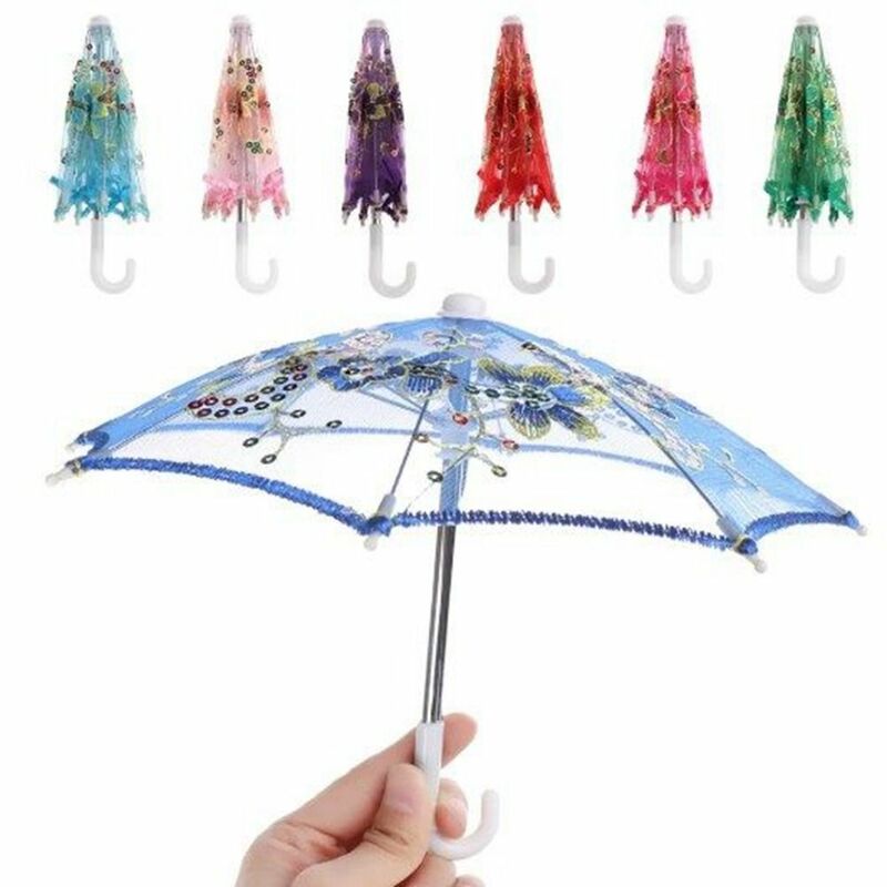مظلة مطرزة من الدانتيل الرائع ، متعددة الألوان ، دمية مصنوعة يدويًا لطيفة ، إكسسوارات مظلة صغيرة ، لعبة ذاتية الصنع