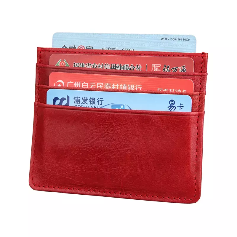 محفظة بطاقة جلد طبيعي عتيقة ، حامل بطاقة ائتمان Rfid رقيق للغاية ، محفظة قصيرة ضيقة للرجال والنساء ، 7 فتحات