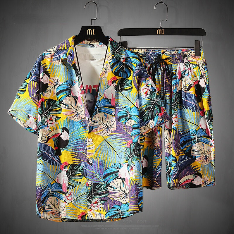 رجل مجموعة قصيرة الأكمام هاواي قميص و السراويل الصيف عادية الأزهار قميص الشاطئ قطعتين دعوى 2023 جديد موضة الرجال مجموعات S-5XL